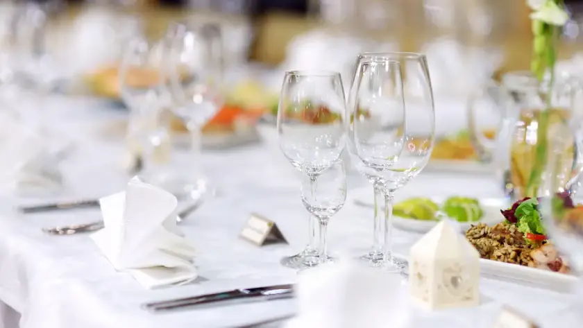 Elegant corporate dinner and banquet table setting in Orlando