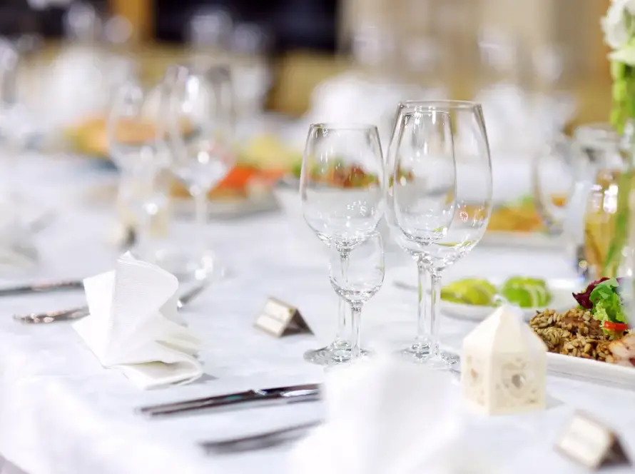 Elegant corporate dinner and banquet table setting in Orlando